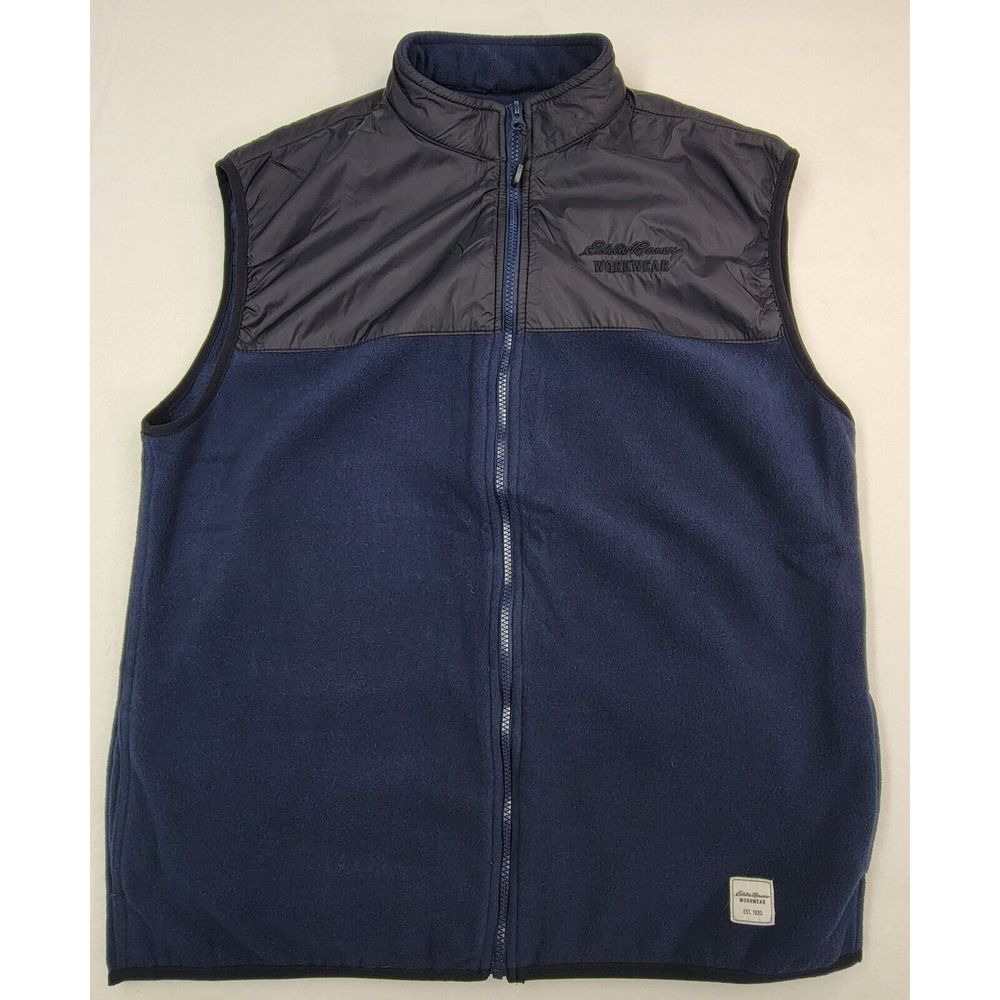 Eddie Bauer Workwear Vest Mens L Full Zip Fleece Embroidered Blue Black